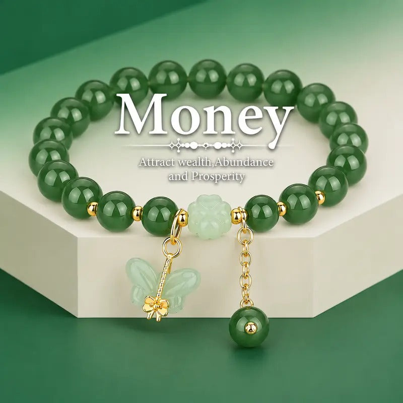 🌟 Money Magnet! Lucky Green Dongling Jade Butterfly Bracelet 🌟
