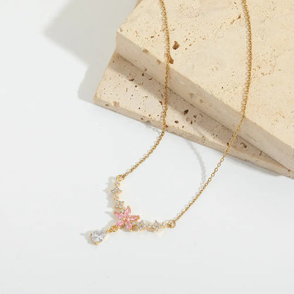 Soft Sparkle Floral Collarbone Necklace – Elegant Titanium Steel Jewelry for Everyday Outfits ✨
