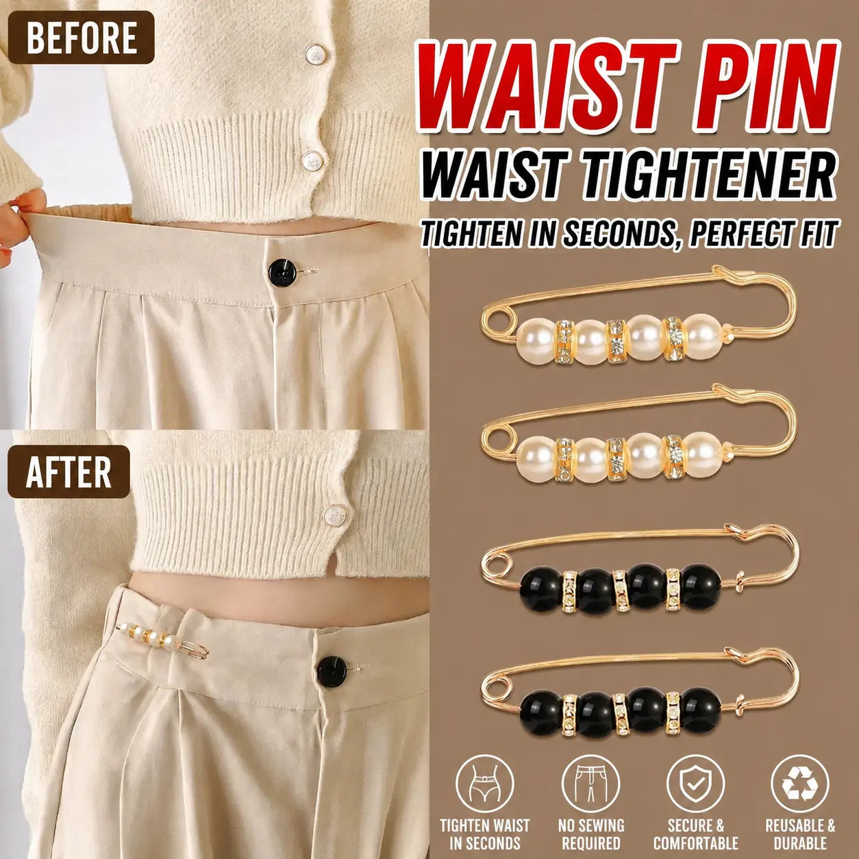 ✨ Pearl Waist Cincher Brooch – Make Loose Clothes Fit Better