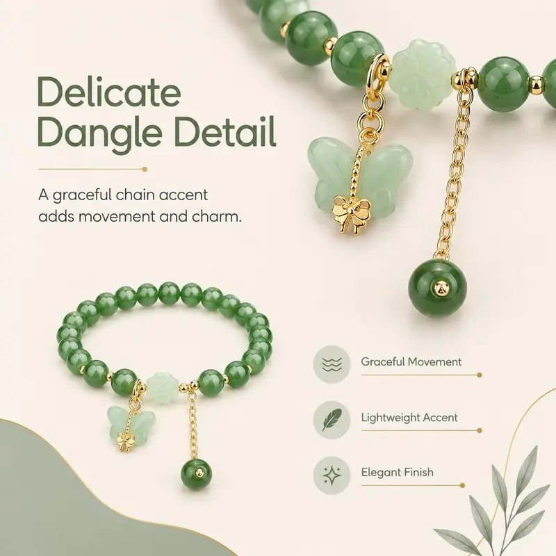 🌟 Money Magnet! Lucky Green Dongling Jade Butterfly Bracelet 🌟
