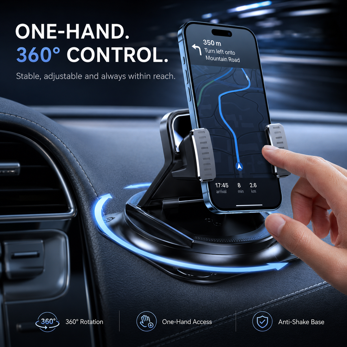 🚗 ✨360° Rotating Dashboard Phone Mount — Stay Steady on Every Turn, Bump and Brake