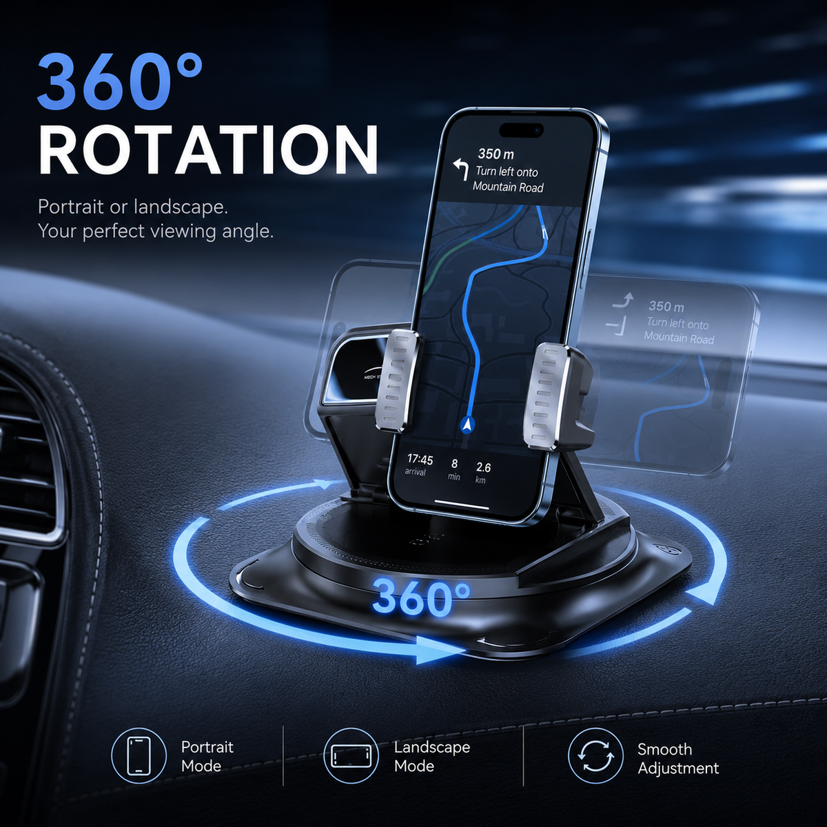 🚗 ✨360° Rotating Dashboard Phone Mount — Stay Steady on Every Turn, Bump and Brake