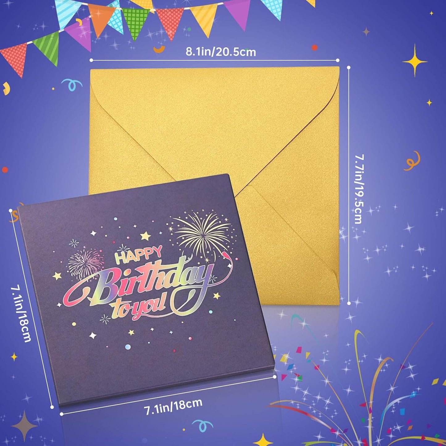 Fireworks Pop Up Cake Light and Music Happy Birthday Card Gift🎁(Inflatable Motion-Sensor Light）