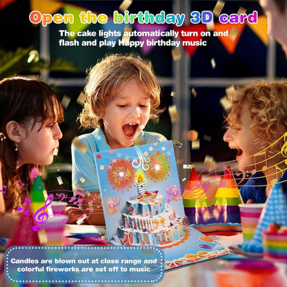 Fireworks Pop Up Cake Light and Music Happy Birthday Card Gift🎁(Inflatable Motion-Sensor Light）
