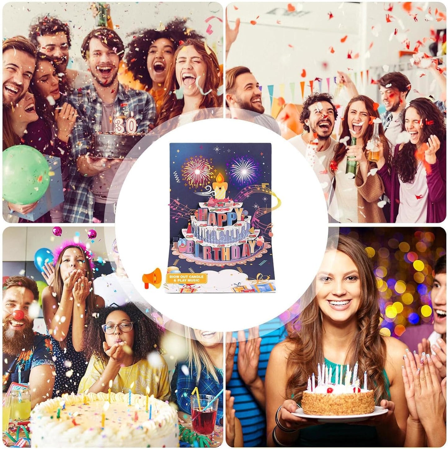 Fireworks Pop Up Cake Light and Music Happy Birthday Card Gift🎁(Inflatable Motion-Sensor Light）