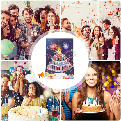 Fireworks Pop Up Cake Light and Music Happy Birthday Card Gift🎁(Inflatable Motion-Sensor Light）