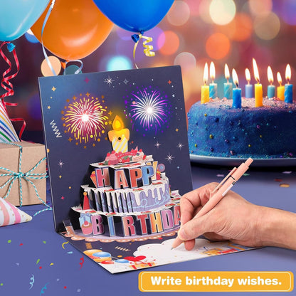 Fireworks Pop Up Cake Light and Music Happy Birthday Card Gift🎁(Inflatable Motion-Sensor Light）