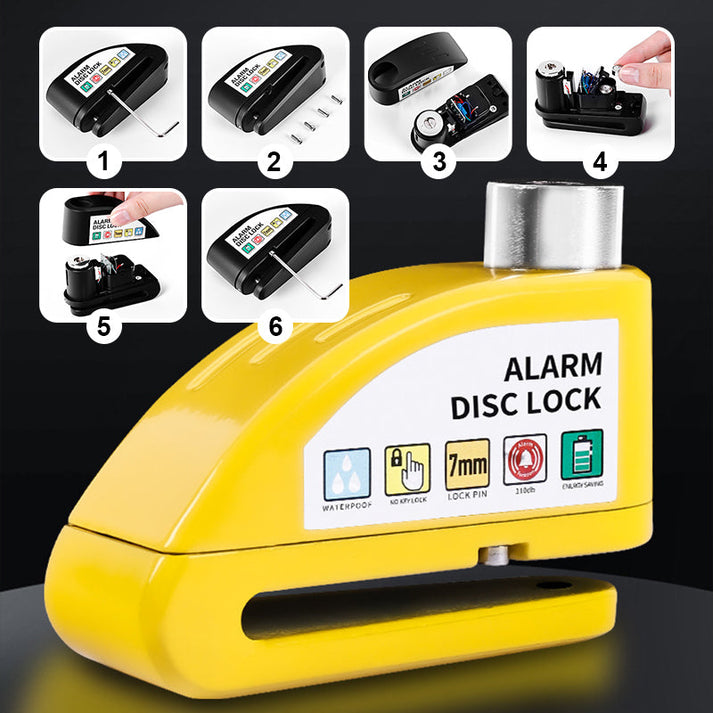 A powerful 110 dB deterrent!🚨 Disc brake lock for motorcycles and bicycles with an alarm function🔒