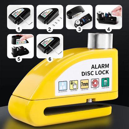 A powerful 110 dB deterrent!🚨 Disc brake lock for motorcycles and bicycles with an alarm function🔒
