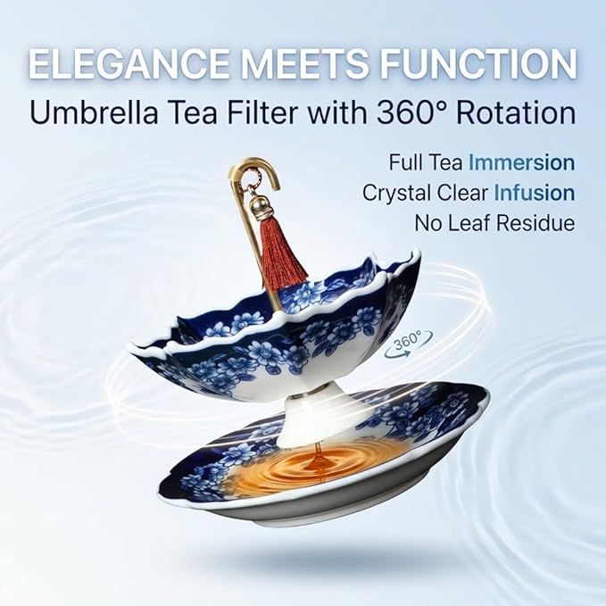 Blue & White Porcelain Umbrella Tea Infuser – A Beautiful Gift for Tea Lovers 🎁 🍵