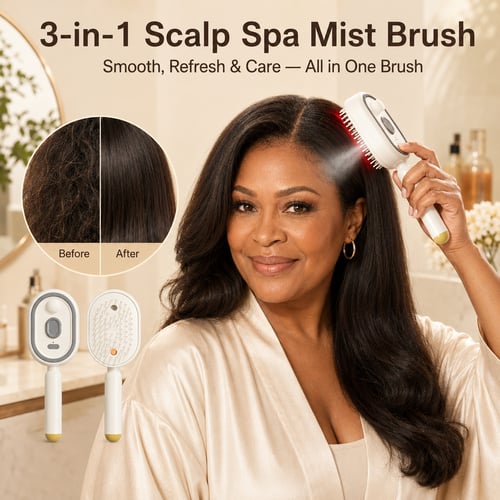 3-in-1 Mist Hair Brush ✨ — Spray, Massage & Self-Clean