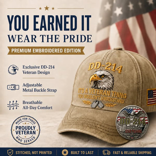 DD-214 Veteran 3D Embroidered Cap - 🎁 Free Honor Coin With Every Cap Purchase