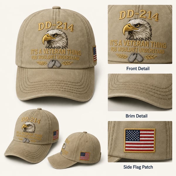DD-214 Veteran 3D Embroidered Cap - 🎁 Free Honor Coin With Every Cap Purchase