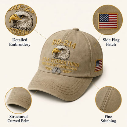DD-214 Veteran 3D Embroidered Cap - 🎁 Free Honor Coin With Every Cap Purchase