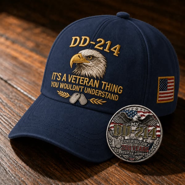DD-214 Veteran 3D Embroidered Cap - 🎁 Free Honor Coin With Every Cap Purchase