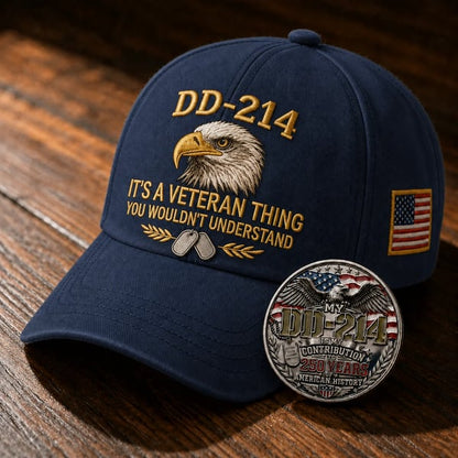 DD-214 Veteran 3D Embroidered Cap - 🎁 Free Honor Coin With Every Cap Purchase