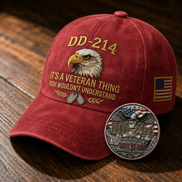 DD-214 Veteran 3D Embroidered Cap - 🎁 Free Honor Coin With Every Cap Purchase