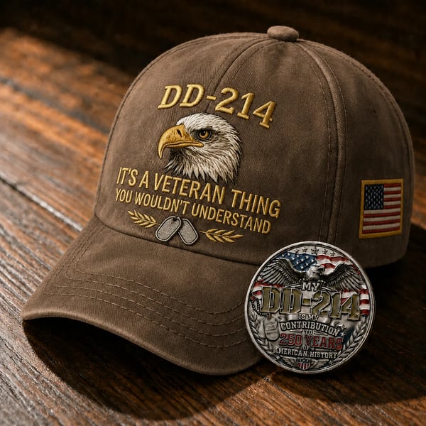 DD-214 Veteran 3D Embroidered Cap - 🎁 Free Honor Coin With Every Cap Purchase