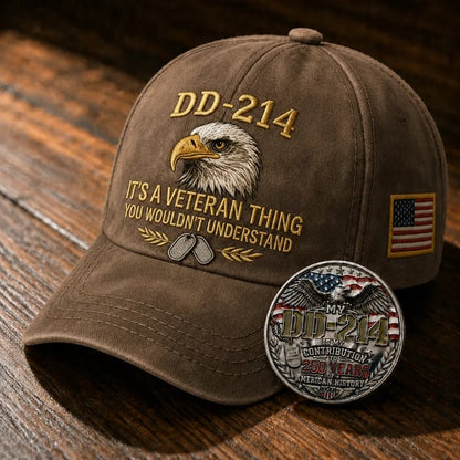 DD-214 Veteran 3D Embroidered Cap - 🎁 Free Honor Coin With Every Cap Purchase