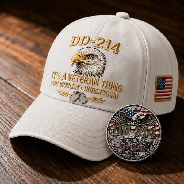 DD-214 Veteran 3D Embroidered Cap - 🎁 Free Honor Coin With Every Cap Purchase