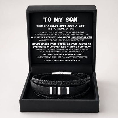 To My Son — Never Walk Alone Braided Bracelet Set 🖤