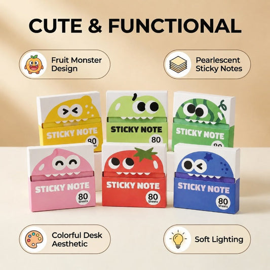✨ Fruit Monster Pop-Up Sticky Notes Set – 6 Self-Dispensing Desk Buddies
