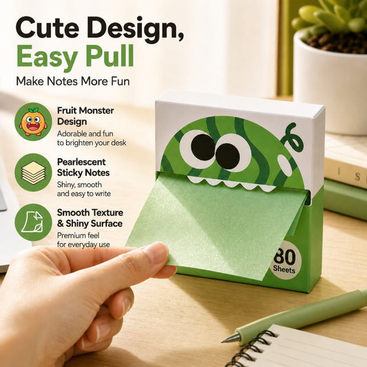 ✨ Fruit Monster Pop-Up Sticky Notes Set – 6 Self-Dispensing Desk Buddies