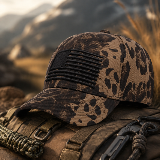 Patriotic Leopard Camo Baseball Cap – Black American Flag Edition 🇺🇸