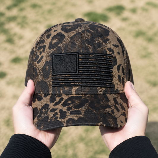Patriotic Leopard Camo Baseball Cap – Black American Flag Edition 🇺🇸