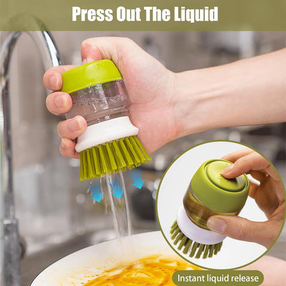 Press & Clean Soap-Dispensing Dish Brush – Scrub Smarter, Waste Less 🫧