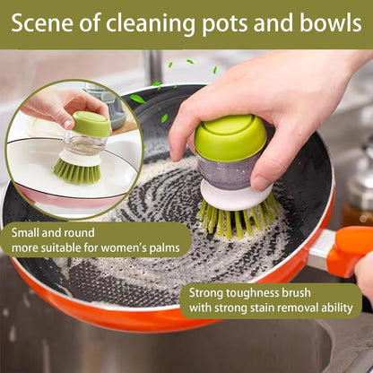 Press & Clean Soap-Dispensing Dish Brush – Scrub Smarter, Waste Less 🫧