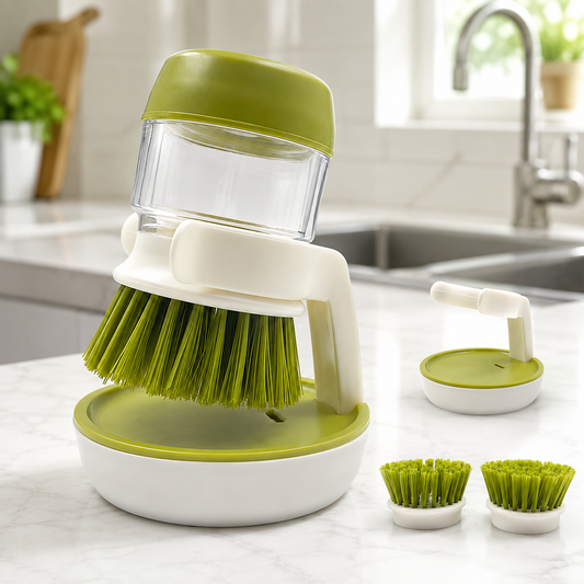 Press & Clean Soap-Dispensing Dish Brush – Scrub Smarter, Waste Less 🫧