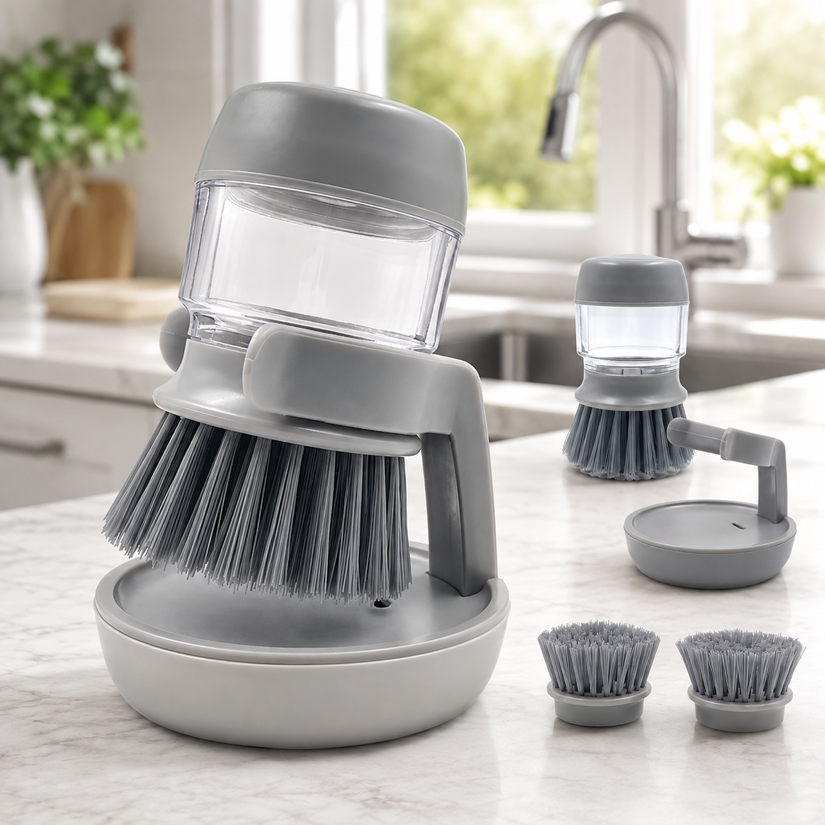 Press & Clean Soap-Dispensing Dish Brush – Scrub Smarter, Waste Less 🫧