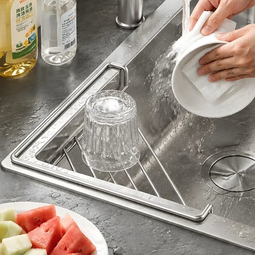 💦✨Stainless Steel Corner Sink Shelf with Triangular Open Wire Rack Design