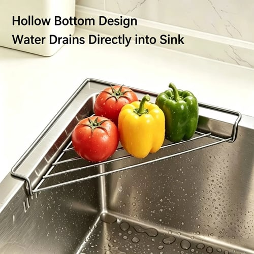 💦✨Stainless Steel Corner Sink Shelf with Triangular Open Wire Rack Design
