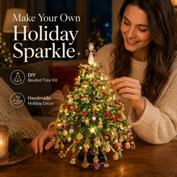 🎄✨ DIY Glass Bead & Faux Pearl Christmas Tree Kit – Create Your Own Sparkling Holiday Decoration