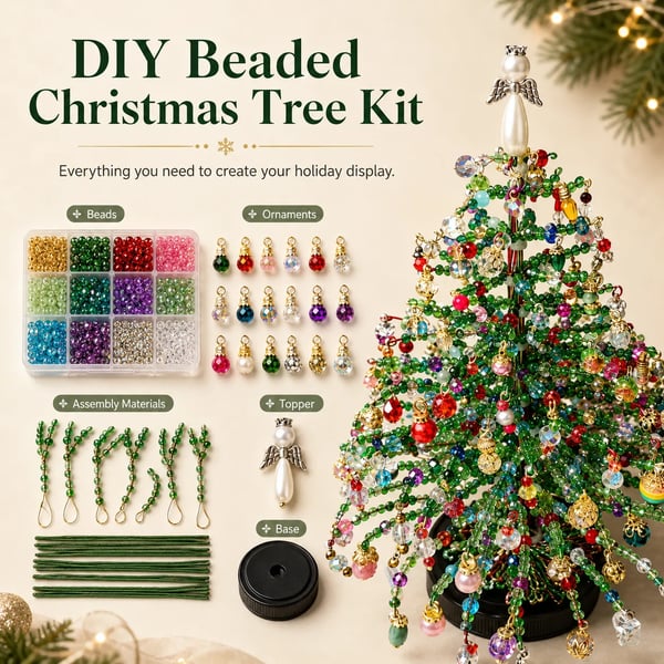 🎄✨ DIY Glass Bead & Faux Pearl Christmas Tree Kit – Create Your Own Sparkling Holiday Decoration