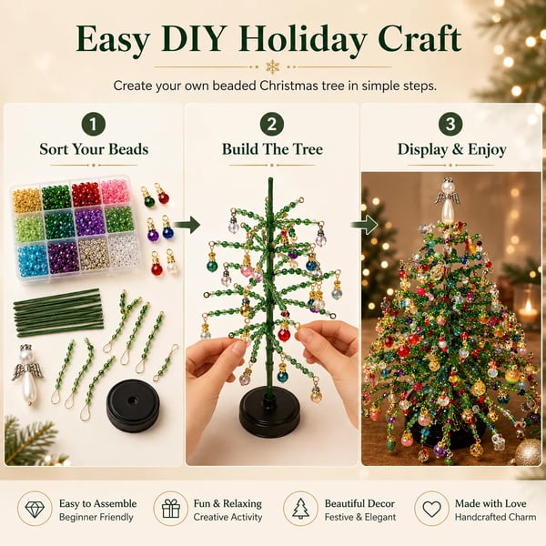 🎄✨ DIY Glass Bead & Faux Pearl Christmas Tree Kit – Create Your Own Sparkling Holiday Decoration
