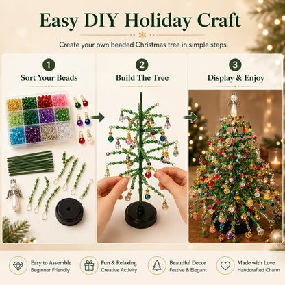🎄✨ DIY Glass Bead & Faux Pearl Christmas Tree Kit – Create Your Own Sparkling Holiday Decoration