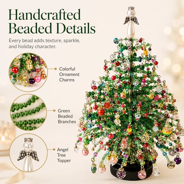 🎄✨ DIY Glass Bead & Faux Pearl Christmas Tree Kit – Create Your Own Sparkling Holiday Decoration