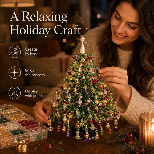 🎄✨ DIY Glass Bead & Faux Pearl Christmas Tree Kit – Create Your Own Sparkling Holiday Decoration