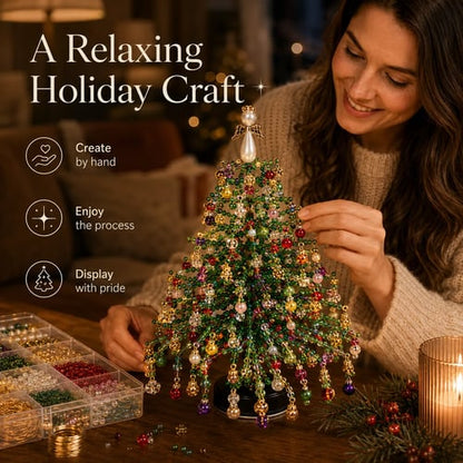 🎄✨ DIY Glass Bead & Faux Pearl Christmas Tree Kit – Create Your Own Sparkling Holiday Decoration