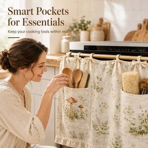 🧺 Oven Skirt Curtain With Pockets – Cottage Style Storage For Your Kitchen!