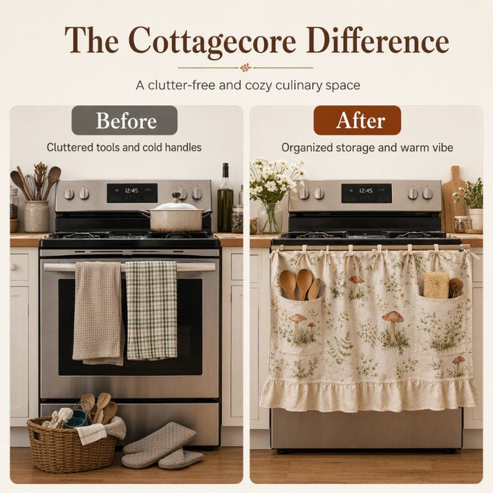 🧺 Oven Skirt Curtain With Pockets – Cottage Style Storage For Your Kitchen!