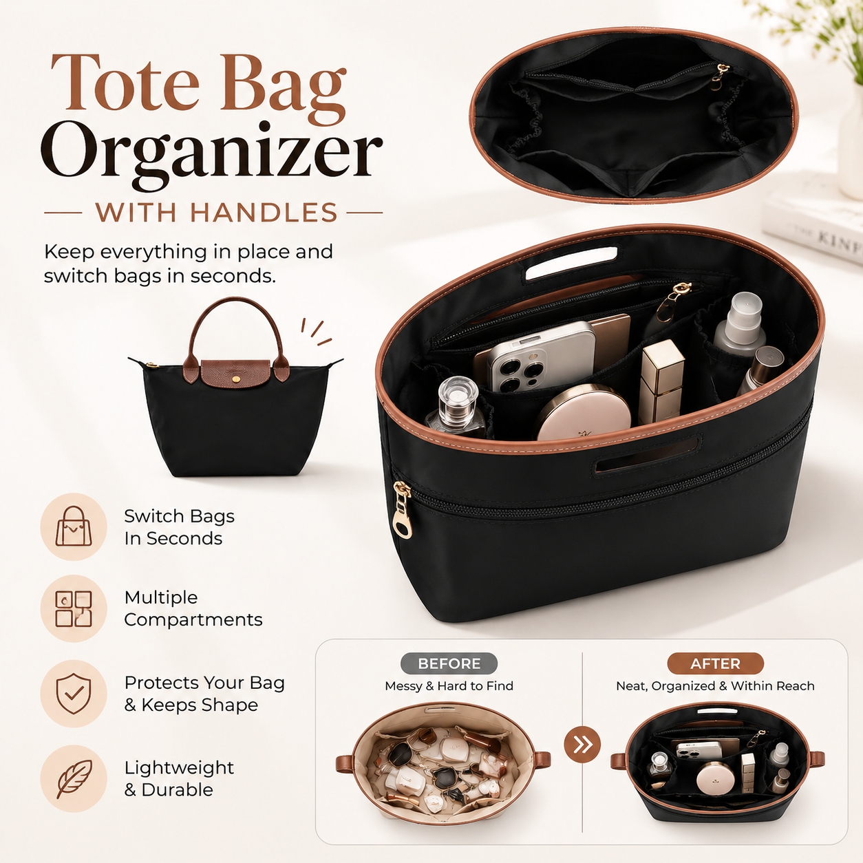 👜 Tote Bag Organizer – Switch Bags Without Repacking