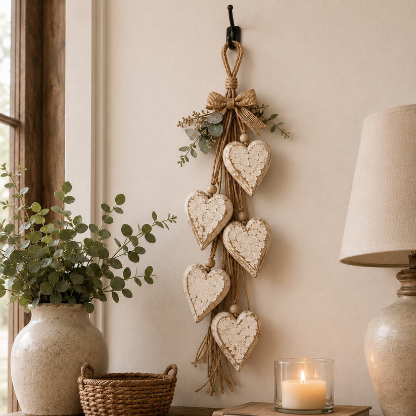 🍂🤎 Fall Home Refresh – Rustic Hanging Heart Wall Decor