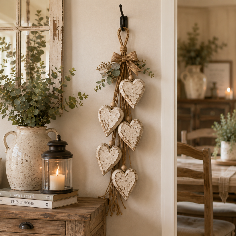 🍂🤎 Fall Home Refresh – Rustic Hanging Heart Wall Decor