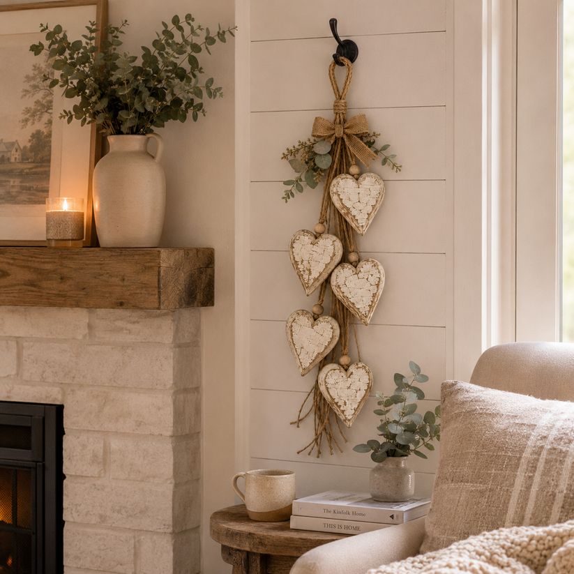🍂🤎 Fall Home Refresh – Rustic Hanging Heart Wall Decor