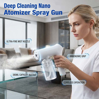 Cordless Nano Spray Gun – Adjustable mist, no cord hassle. Perfect for disinfection & dusting. A cleaning essential! 🔫🌿
