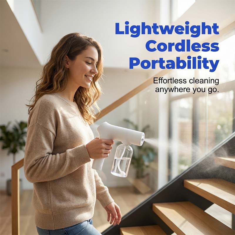 Cordless Nano Spray Gun – Adjustable mist, no cord hassle. Perfect for disinfection & dusting. A cleaning essential! 🔫🌿